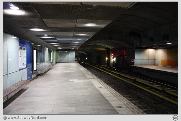 Endepartiet på Carl Berners Plass T-banestasjon, Spor 1. Retning vestover. Foto: SN.