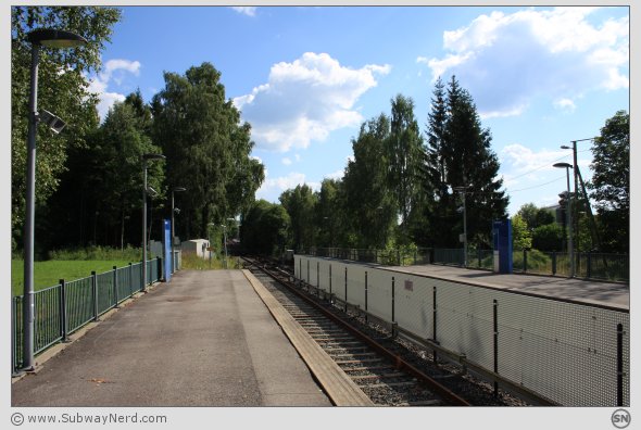 Endestykket av Spor 1 på Sognsvann T-banestasjon. Nord-østgående retning. Foto: SN.